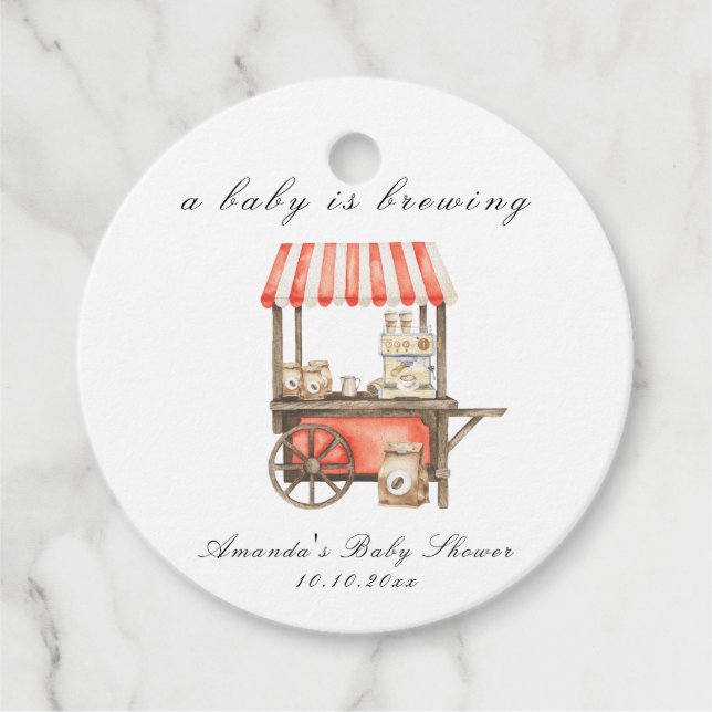 Étiquettes Cadeau A Baby Is Brewing Coffee Cart Baby Shower (Devant)