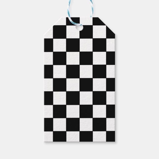 Étiquettes-cadeau à damiers blanc et noir (Devant)