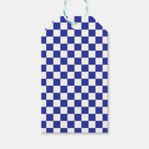 Étiquettes-cadeau à damiers bleu et blanc