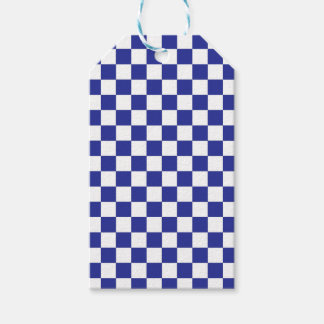 Étiquettes-cadeau à damiers bleu et blanc