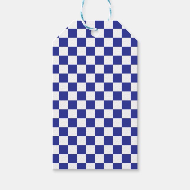 Étiquettes-cadeau à damiers bleu et blanc (Devant)