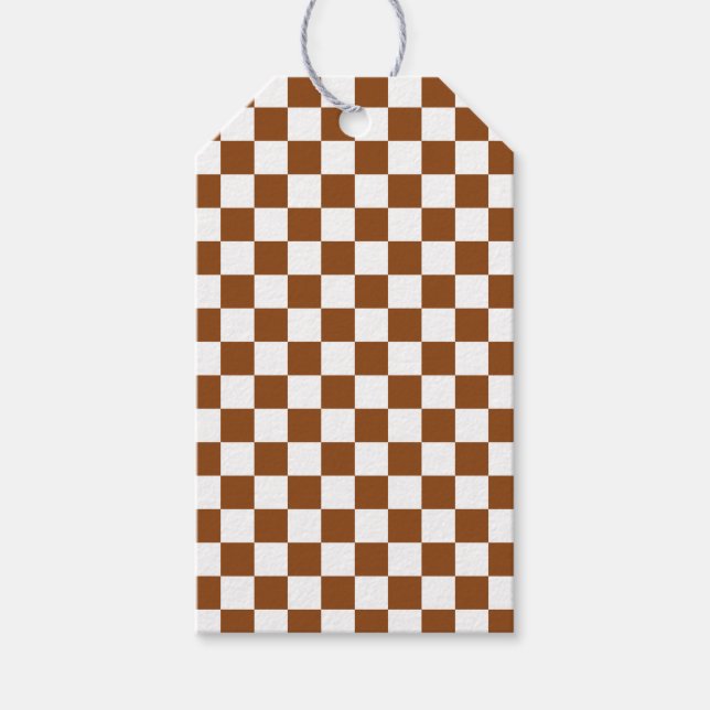 Étiquettes-cadeau à damiers Brown et blanc (Devant)