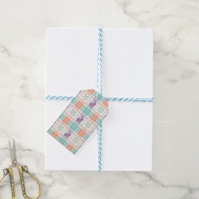 Étiquettes-cadeau à damiers Pâques (Avec de laficelle)