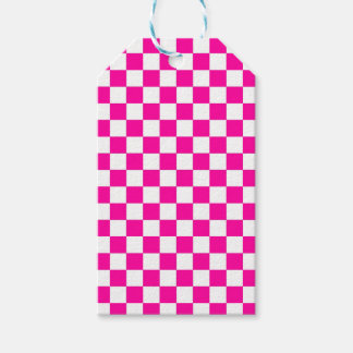 Étiquettes-cadeau à damiers rose et blanc