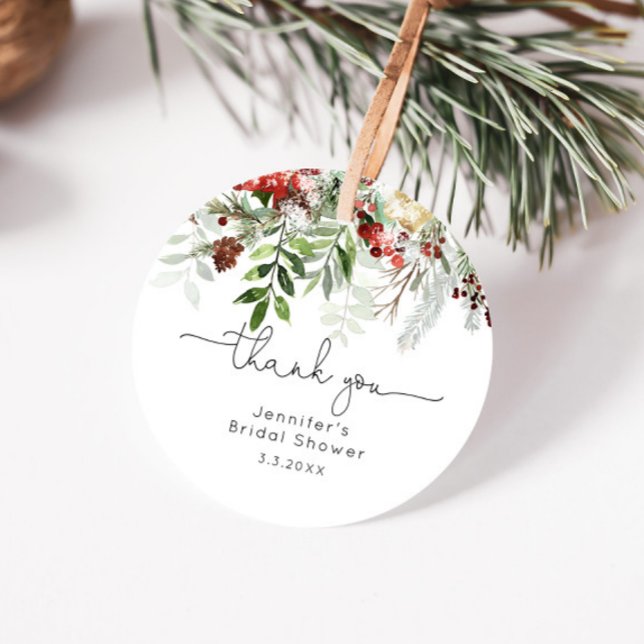 Étiquettes Cadeau À feuillage persistant élégante douche nuptiale me (Créateur téléchargé)