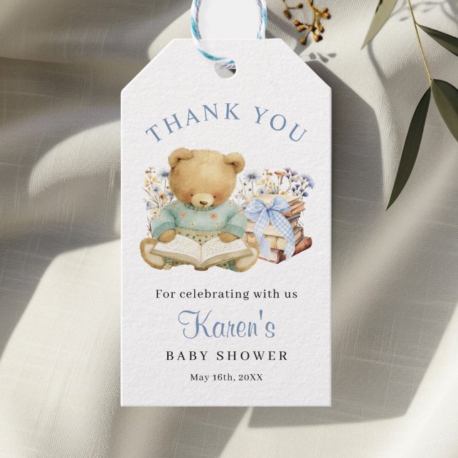 Étiquettes-cadeau A New Chapter Begin Bear Baby Shower Thank you (A new chapter will soon begin, Cute Bear and Books Baby Shower Thank you tag)