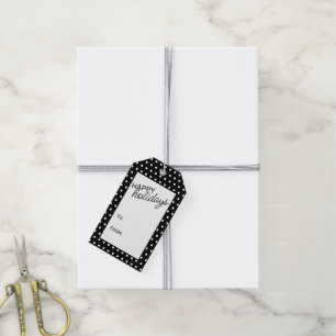 Étiquettes-cadeau À petits pois blancs simples et chics sur noir
