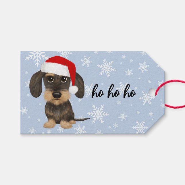 Étiquettes-cadeau À poils durs Dachshund Cute Teckel Chien Noël (Devant (Horizontal))