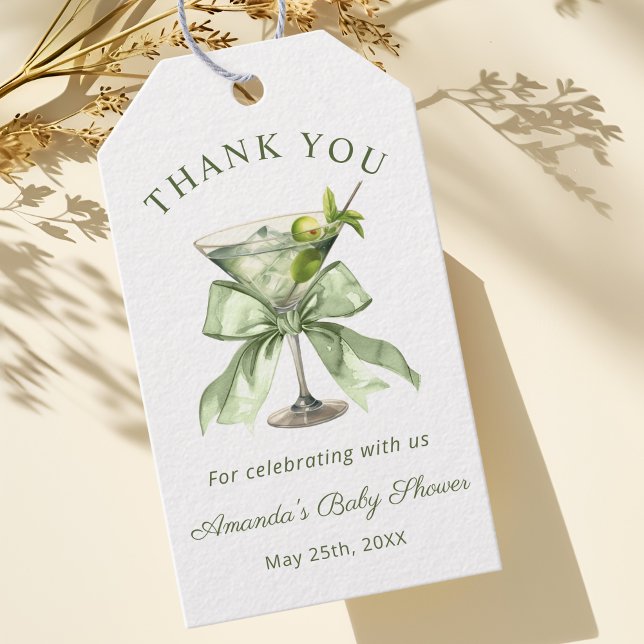Étiquettes-cadeau A tini One Coquette Martini Baby Shower Thank you (A tini one is on the way Coquette Bow Martini Baby shower Thank you tag)