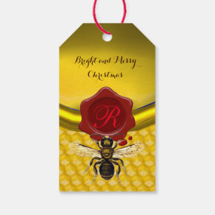 ÉTIQUETTES-CADEAU ABEILLE DE MIEL, MONOGRAMME ROUGE DE JOINT DE CIRE