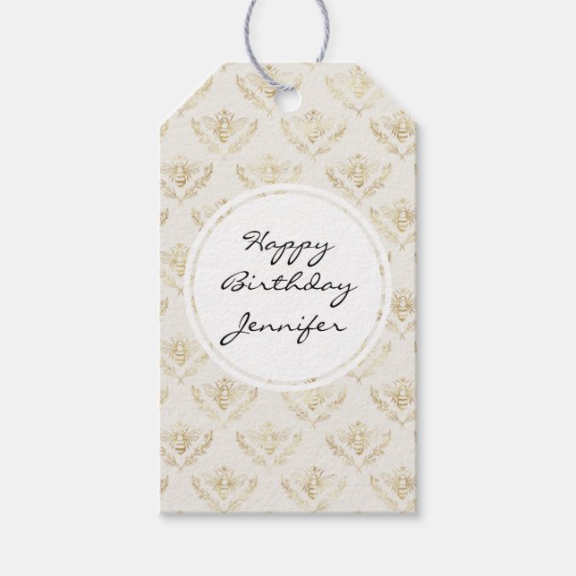 Étiquettes-cadeau Abeille dorée avec Motif de la Couronne (Devant)
