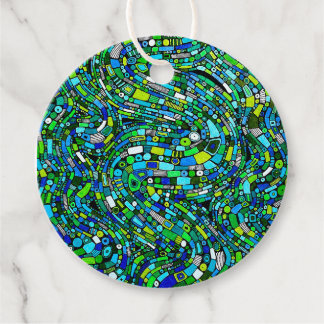 Étiquettes Cadeau Abstract Design Blue Green Waves Shapes