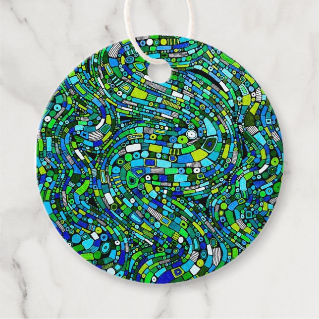 Étiquettes Cadeau Abstract Design Blue Green Waves Shapes (Devant)