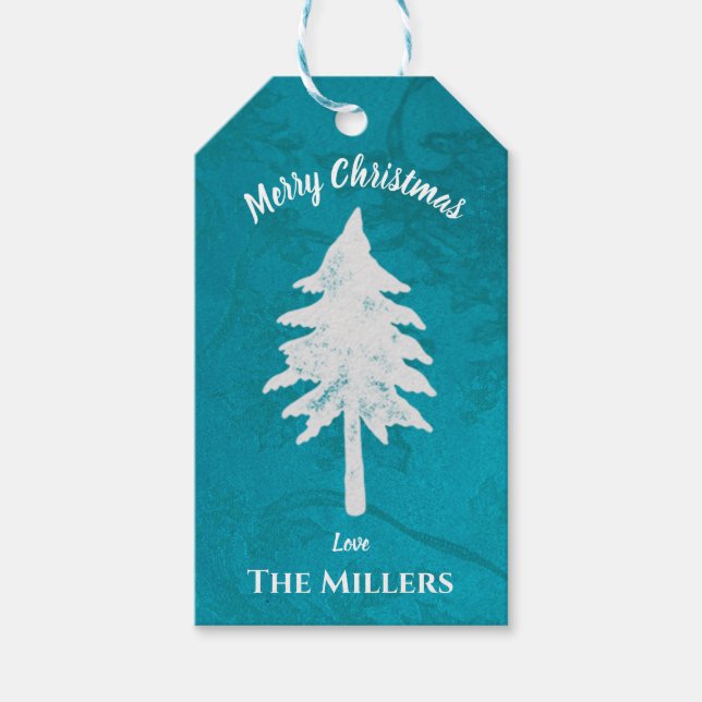 Étiquettes-cadeau Abstrait Bleu Blanc Arbre de Noël Joyeux Noël (Devant)