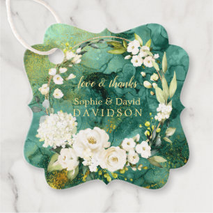 Étiquettes Cadeau Abstrait Malachite Gold White Cream Floral Mariage
