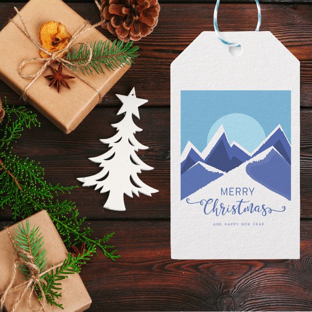 Étiquettes-cadeau Abstrait moderne Élégant Noël Montagne Neige (Créateur téléchargé)