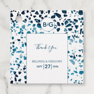 Étiquettes Cadeau Abstrait moderne Terrazzo Mosaic Bleu Mariage Cade