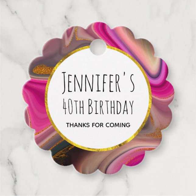 Étiquettes Cadeau Abstrait rose et noir avec des perches d'or Annive (Devant)