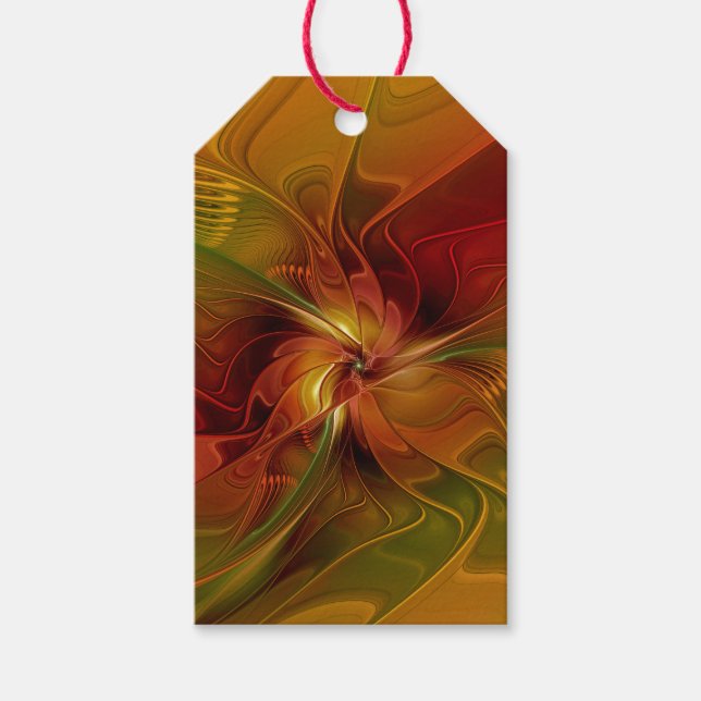 Étiquettes-cadeau Abstrait Rouge Orange Brown Vert Fractal Art Flowe (Devant)