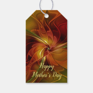 Étiquettes-cadeau Abstrait Rouge Orange Brown Vert Fractal Art Flowe