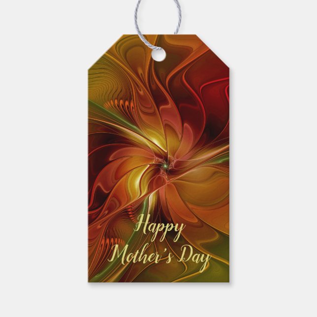 Étiquettes-cadeau Abstrait Rouge Orange Brown Vert Fractal Art Flowe (Devant)