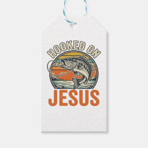 Étiquettes-cadeau Accro à Jésus Bass Fishing Vintage Foi