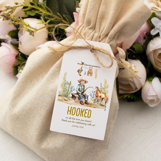 Étiquettes-cadeau Accroché à tous les poissons concours de pêche Béb (Créateur téléchargé)