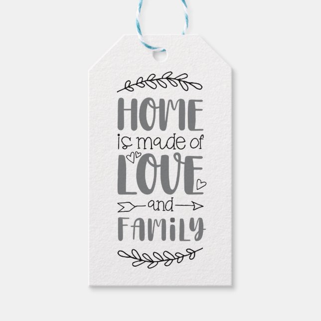 Étiquettes-cadeau Accueil est fait d'amour et de famille mignonne am (Devant)