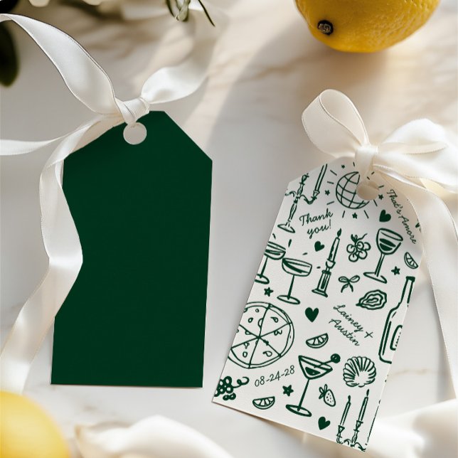 Étiquettes-cadeau Accueil Mariage illustré à main (Hand-Drawn Illustrated Wedding Welcome Gift Tags)