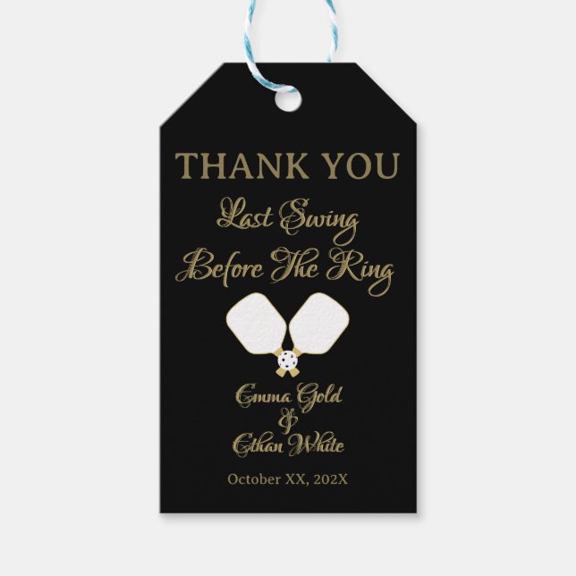 Étiquettes-cadeau Activité mariage Week-end Pickleball Gold & White (Devant)