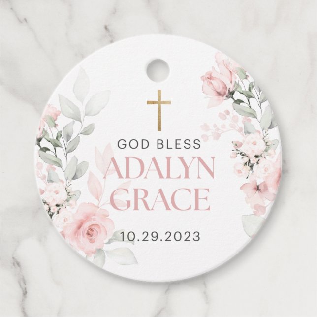 Étiquettes Cadeau Adayln Grace Baptism Tags (Devant)