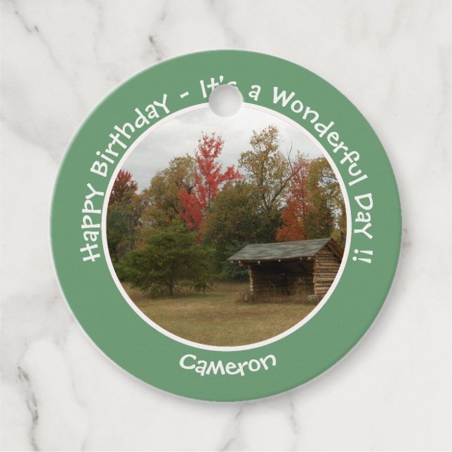 Étiquettes Cadeau Adirondack Lean-to en automne Anniversaire Article (Devant)
