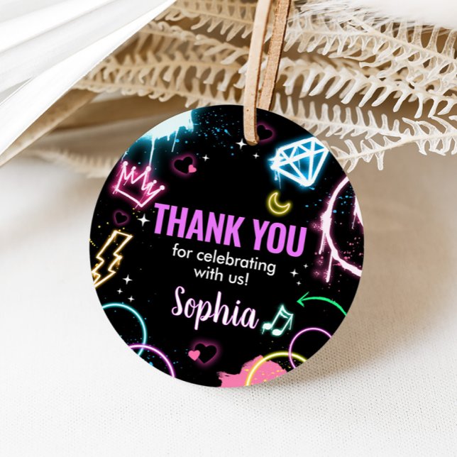 Étiquettes Cadeau Adolescent Neon Treizième fête anniversaire (Neon Teenager 13th Birthday Party Favor Tags)