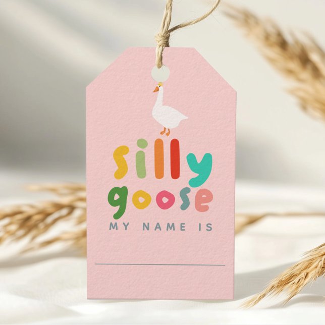 Étiquettes-cadeau Adoption de l'oie Stuffie rose Anniversaire Favori (Créateur téléchargé)