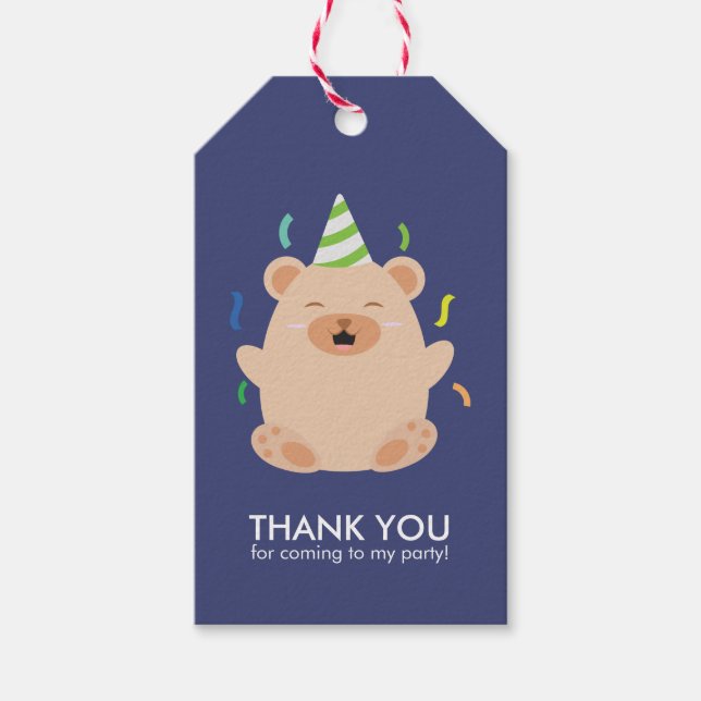 Étiquettes-cadeau Adorable Anniversaire de enfant de l'ours Brown (Devant)