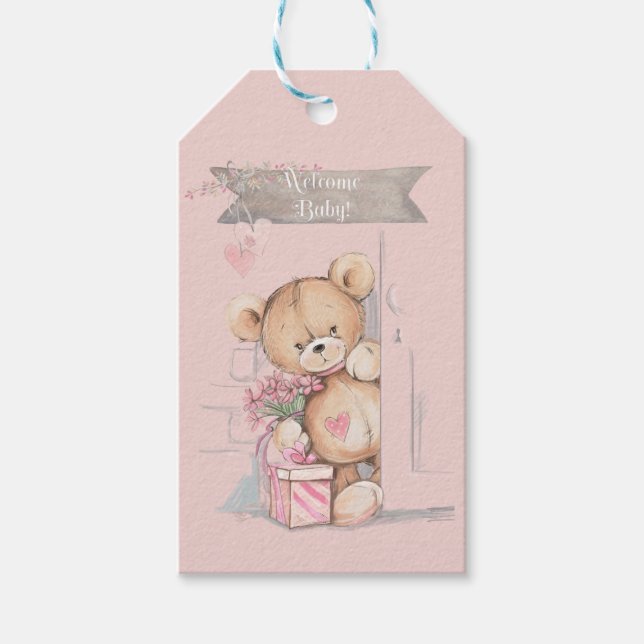 Étiquettes-cadeau Adorable Aquarelle Baby shower Ours En Teddy (Devant)