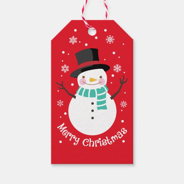 Étiquettes-cadeau Adorable bonhomme de neige en neige (Devant)