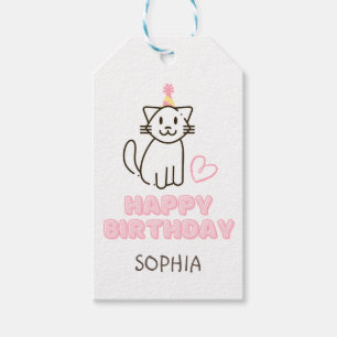 Étiquettes-cadeau Adorable Chat dans un Casquette d'anniversaire