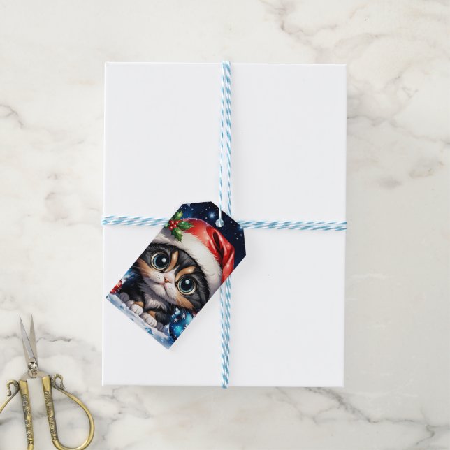 Étiquettes-cadeau adorable chaton de Noël. (With Twine)