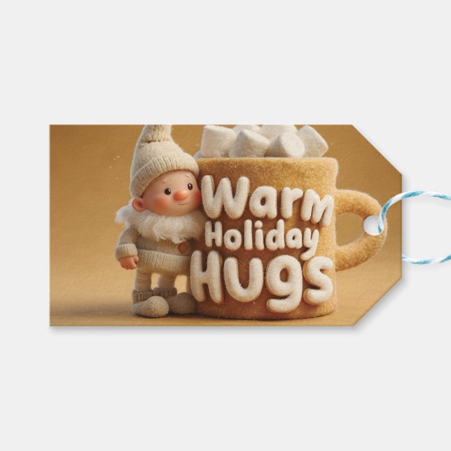 Étiquettes-cadeau Adorable Felt Gnome with Marshmallow Mug  (Devant (Horizontal))