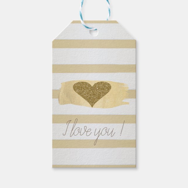 Étiquettes-cadeau Adorable Gold Parties scintillant Coeurs Stripes-J (Devant)