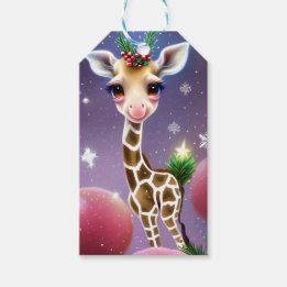 Étiquettes-cadeau Adorable Imaginaire bébé Giraffe avec Holly