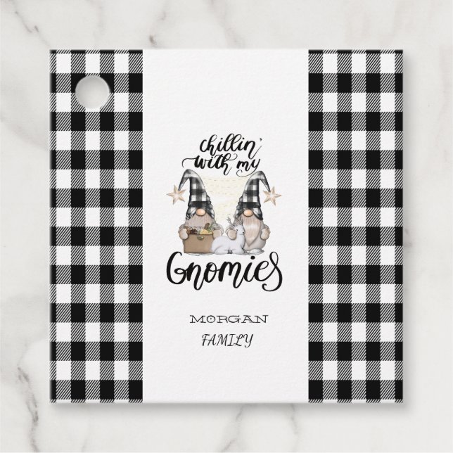 Étiquettes Cadeau Adorable mignonne Gnomes Black Buffalo Plaid (Devant)