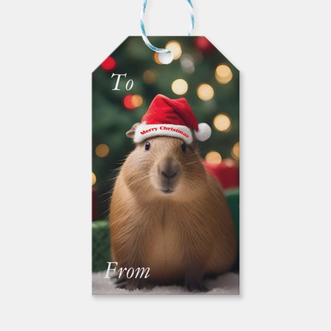 Étiquettes-cadeau Adorable Noël Capybara, (Devant)