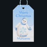 Étiquettes-cadeau Adorable Snowman Custom Christmas<br><div class="desc">Ajoutez une touche de fantaisie délicieuse à vos cadeaux de Noël avec cet adorable bonhomme de neige au nez de carotte et un grand sourire qui s'écoule d'un arrière - plan doux de flocon de neige. Chaque bonhomme de neige a besoin de quelques extras et celui-ci a des mitaines bleues...</div>