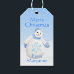 Étiquettes-cadeau Adorable Snowman Custom Christmas<br><div class="desc">Ajoutez une touche de fantaisie délicieuse à vos cadeaux de Noël avec cet adorable bonhomme de neige au nez de carotte et un grand sourire qui s'écoule d'un arrière - plan doux de flocon de neige. Chaque bonhomme de neige a besoin de quelques extras et celui-ci a des mitaines bleues...</div>