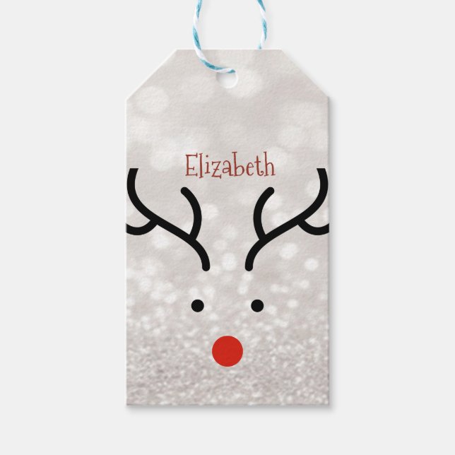 Étiquettes-cadeau Adorable visage de rennes, Bokeh (Devant)