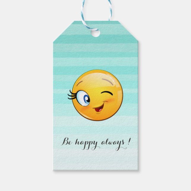 Étiquettes-cadeau Adorable Winking Emoji Face-Be heureux toujours (Devant)
