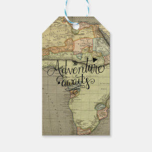 Étiquettes-cadeau Adventure Attend la carte de l'ancien monde