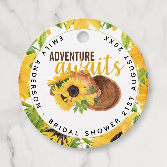 Étiquettes Cadeau Adventure Attend la Fête des mariées rustique des  (Devant)